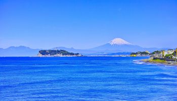 Mt.Fuji and Enoshima View from Inamuragasaki coast of Kamakura.