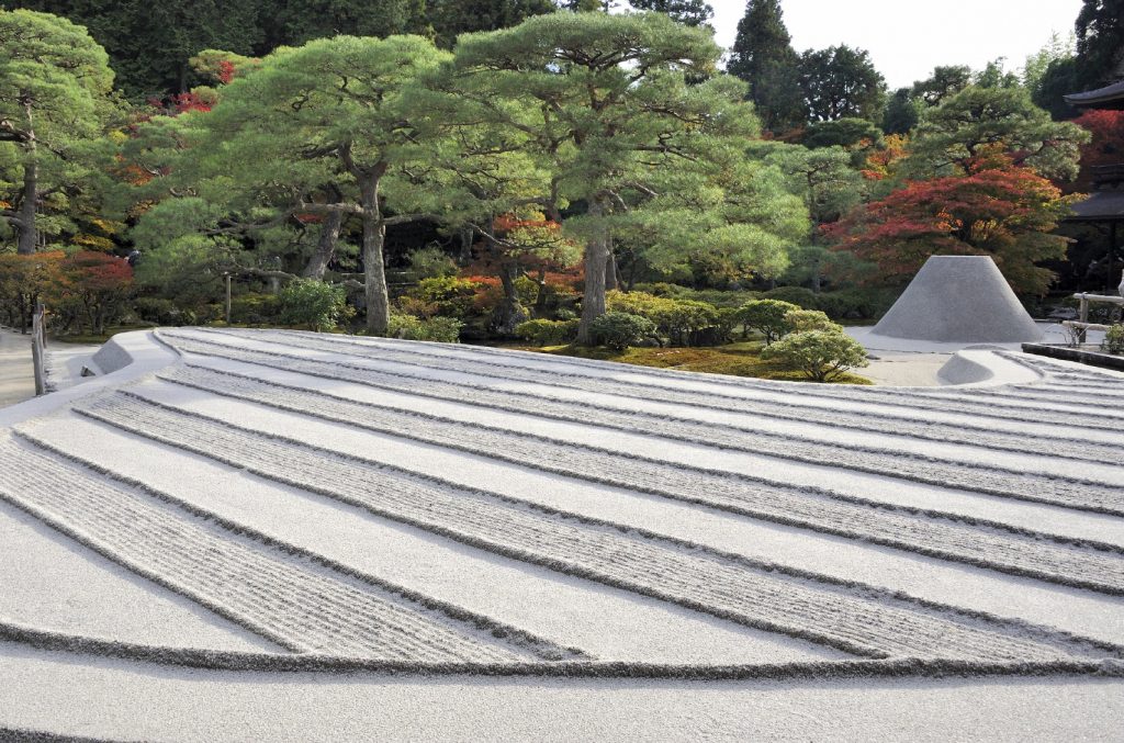 Zen garden with sand tower at Ginkaku-ji Temple, Kyoto.