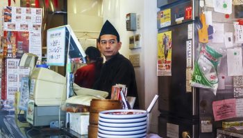 Nagasaki, Japan - November 14 2013: Remen restaurant in Nagasaki, Japan on November 14, 2013. Unidentified ramen shop keeper, specialize in Champon and Saru Udon, in Nagasaki's Chinatown