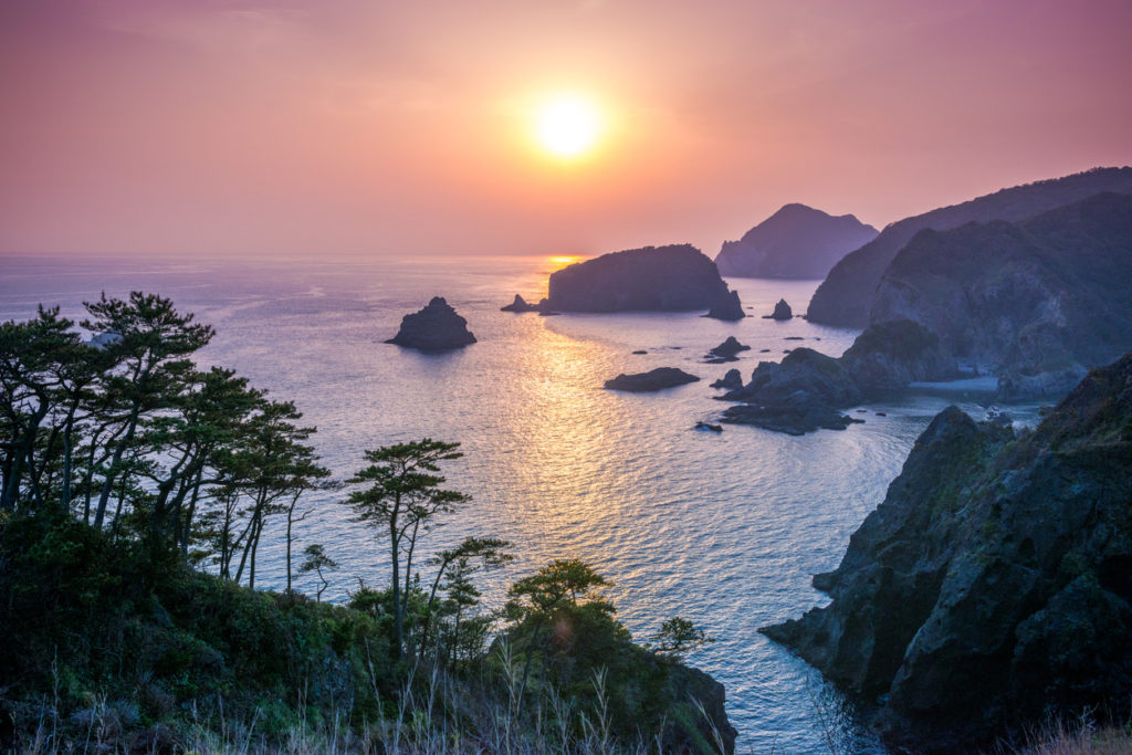 View over the Izu Peninsula in Shizuoka, Japan at night