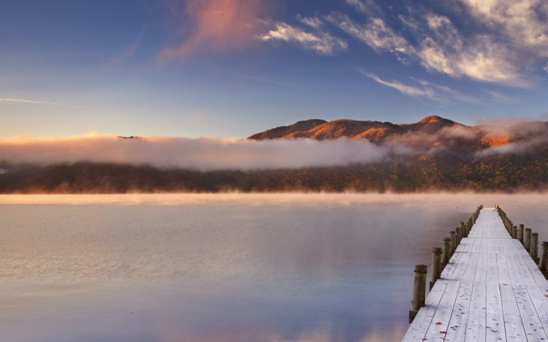 Lake Chuzenji, Japan at sunrise in autumn