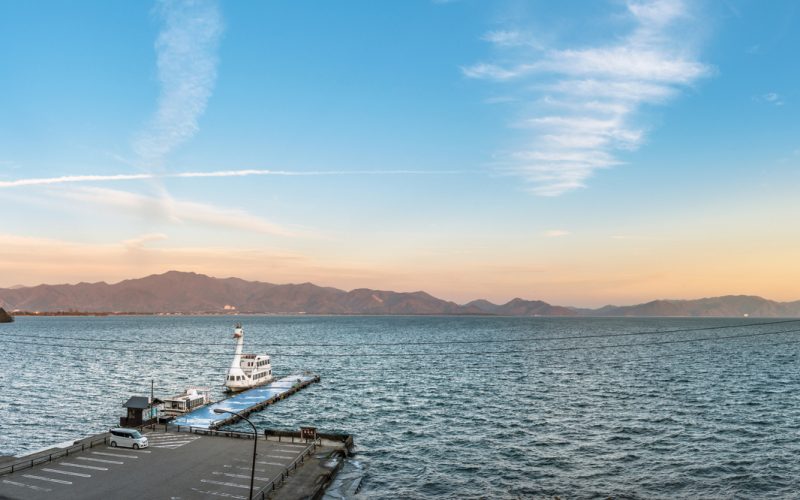 Evening scenery of Lake Inawashiro in Fukushima, Japan
