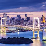 View of Rainbow Bridge and Minato, from Odaiba in Tokyo