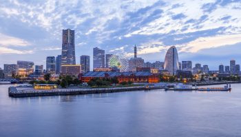 Panorama view at Yokohama minato mirai bayside in evening