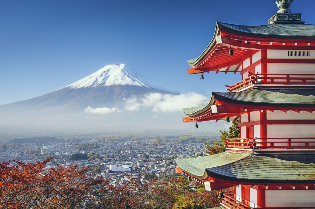 Mt. Fuji, Japan viewed from Chureito Pagoda in the autumn