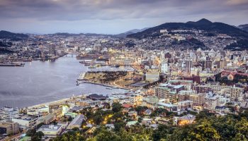 Nagasaki, Japan city skyline at dusk