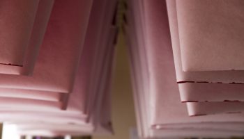 Paper hanging to dry. You can make your own washi at the Saitama Crafts Center in Ogawa.