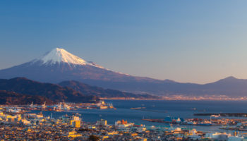 Mountain Fuji and Shimizu City in Shizuoka, Japan.