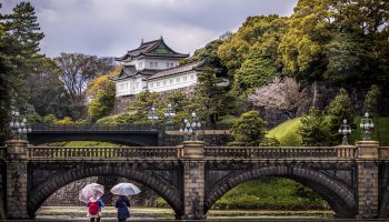 Two ladies in front of the Imperial Palace, Tokyo