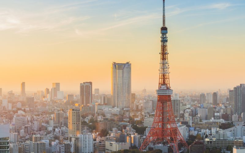 Tokyo Tower at sunset and twilight hours