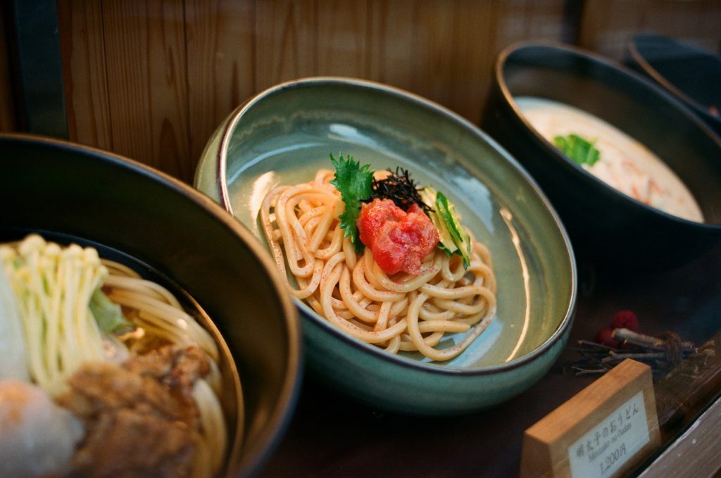 Plastic food display outside a Tokyo restaurant along Kappabashi street.